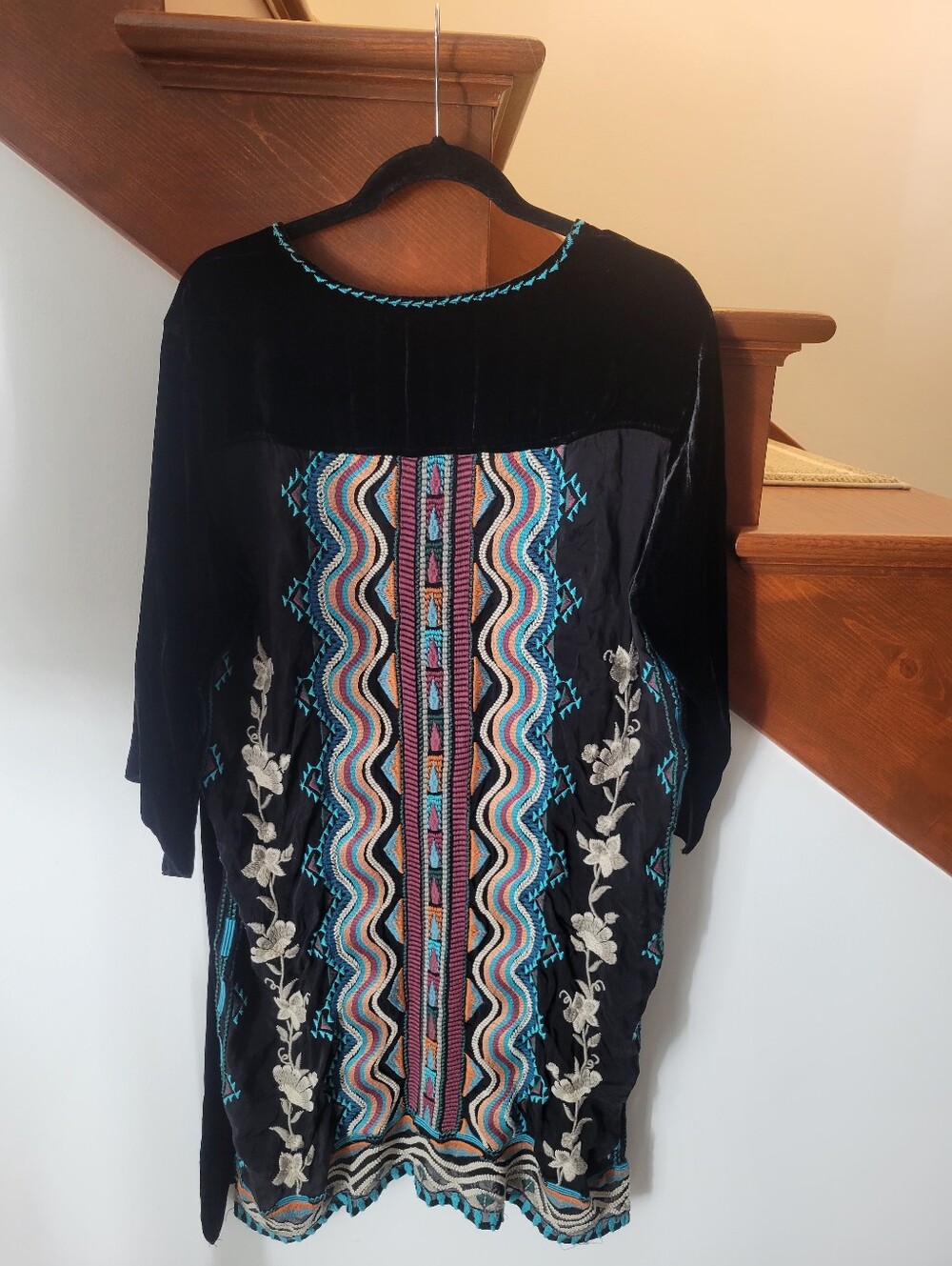 Johnny Was Black Velvet Tunic with Teal Trim Size L - Picture 4 of 9
